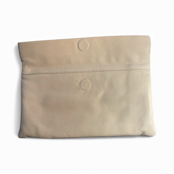 India Hicks Carmen Fold Over Clutch Tan Leather Gold Tassel